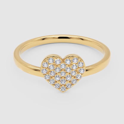 Pav Diamond Heart Ring Delicate Stackable Band - Four