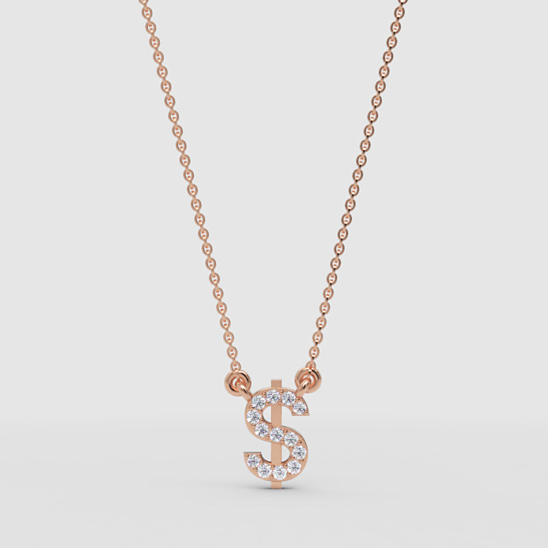 Crystal Dollar Sign Pendant Necklace - Four