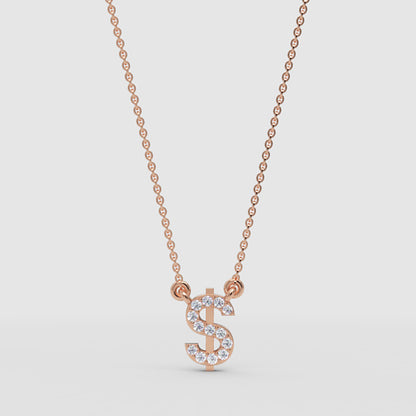 Crystal Dollar Sign Pendant Necklace - Four