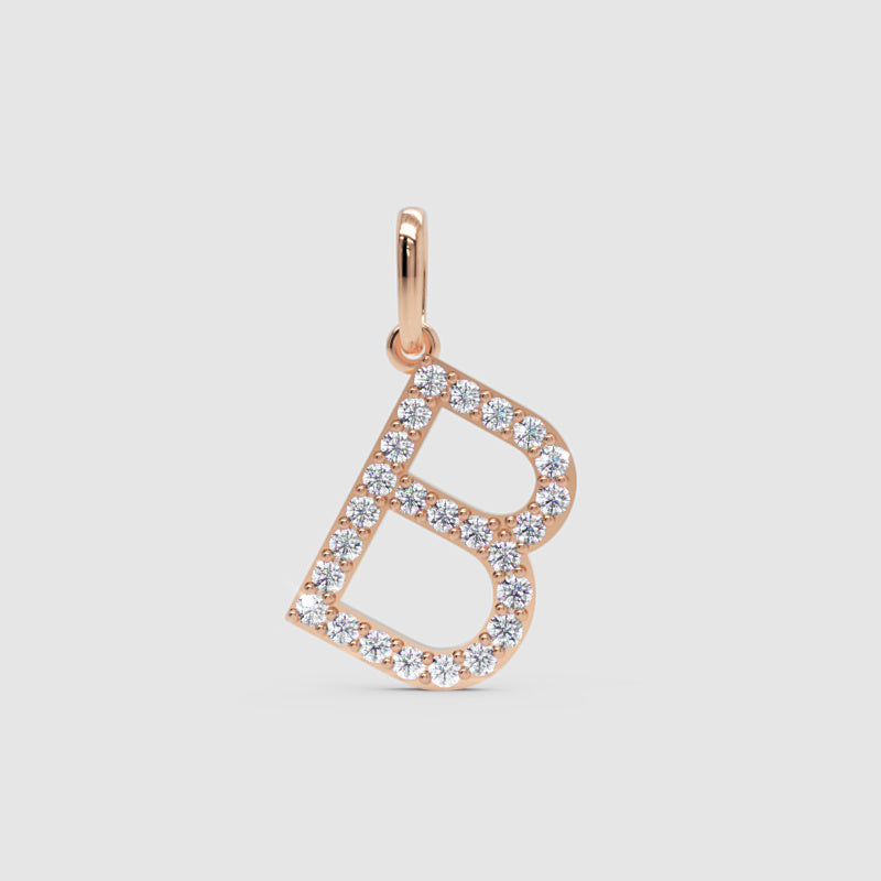 Diamond Initial Letter B Pendant in 14K Yellow Gold