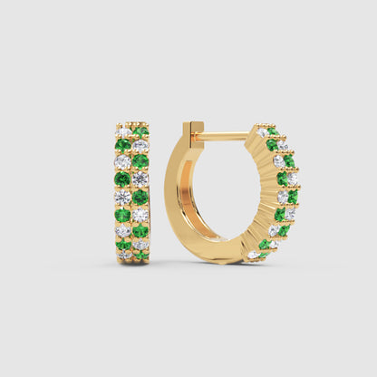 Emerald And Diamond Tworow Hoop Earrings In White Gold - Four