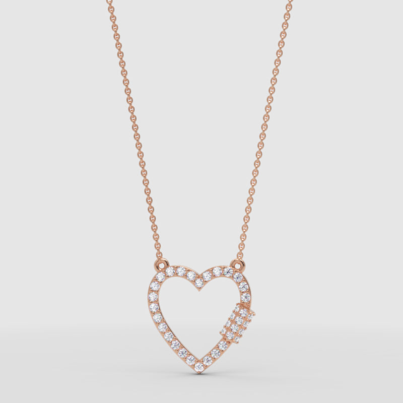 Diamond Open Heart Pendant Necklace For Women | White Gold Pave Heart With Adjustable 16–17 Inch Chain - Four