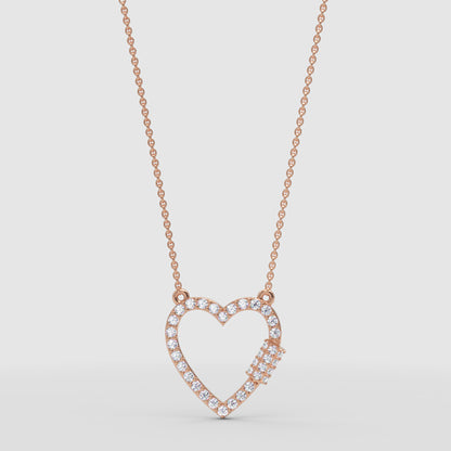 Diamond Open Heart Pendant Necklace For Women | White Gold Pave Heart With Adjustable 16–17 Inch Chain - Four