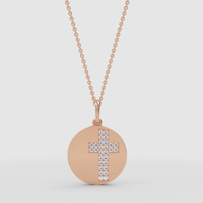 Pav Cross Disc Pendant Necklace - Three