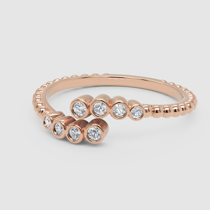 Bezel Set Diamond Bypass Ring With Beaded Band - Five