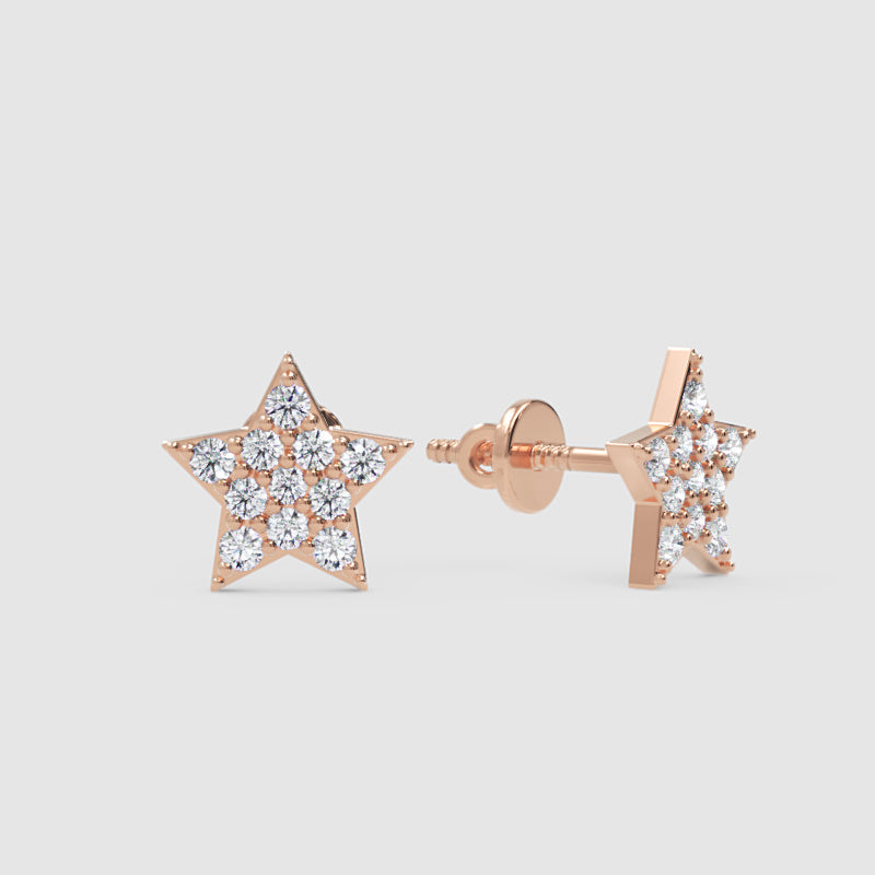Pav Diamond Star Stud Earrings With Screw Back - Four