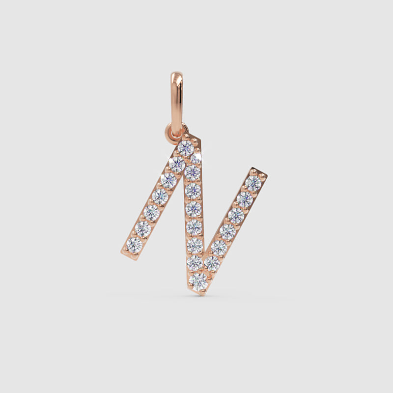 Diamond Initial N Letter Pendant Charm in White Gold