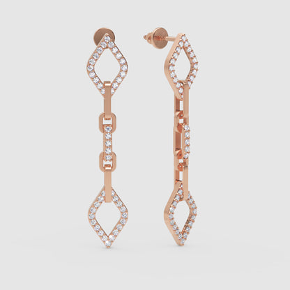 Diamond Chain Link Drop Earrings With Geometric Motif - Four