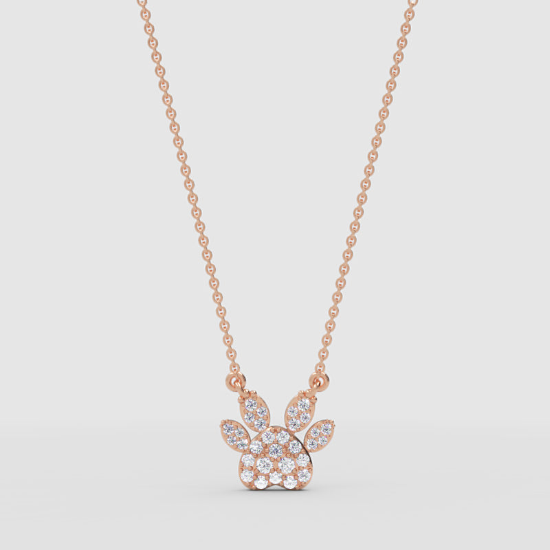 Paw Print Pendant Necklace With Diamond Stones - Four