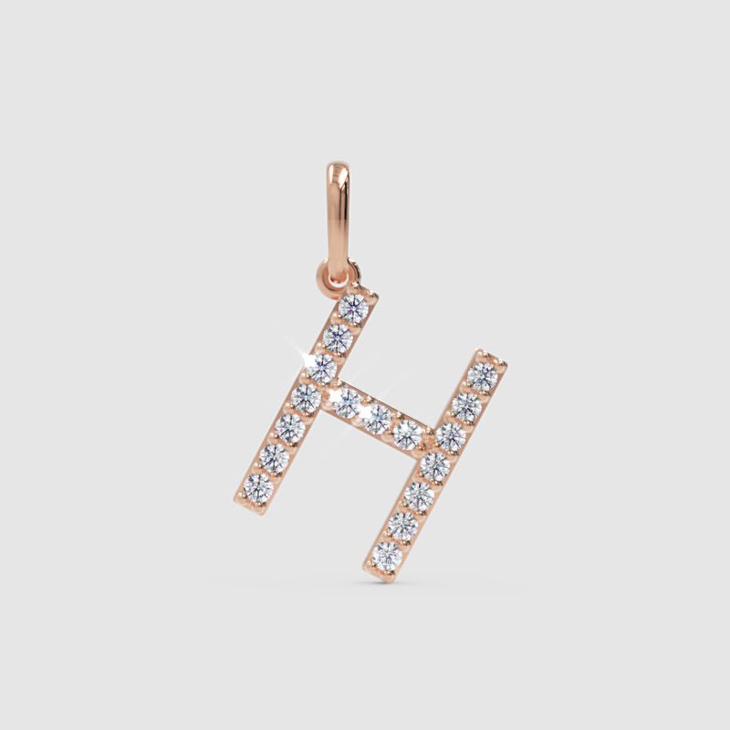 Diamond Letter H Initial Charm Pendant in White Gold