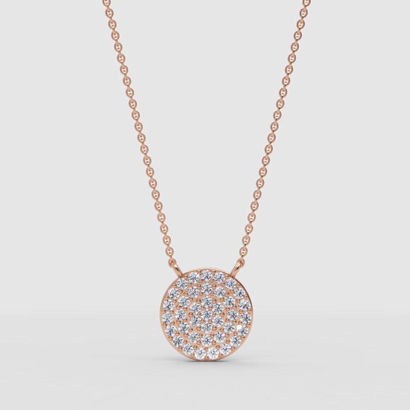 Pav Diamond Circle Disc Pendant Necklace - Four