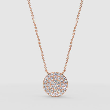 Pav Diamond Circle Disc Pendant Necklace - Four