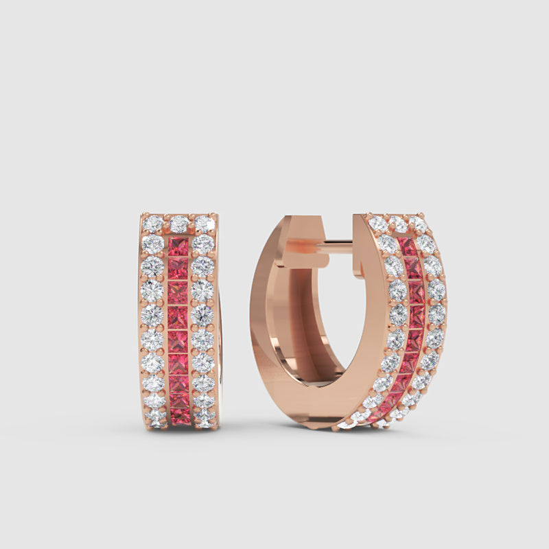 White Gold Coloured Gemstone And Diamond Channel Set Hoop Earrings - Four