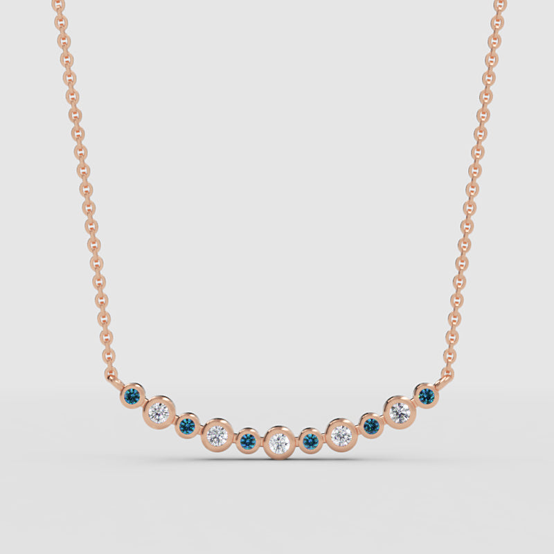 Blue And White Diamond Curved Bar Necklace - Four