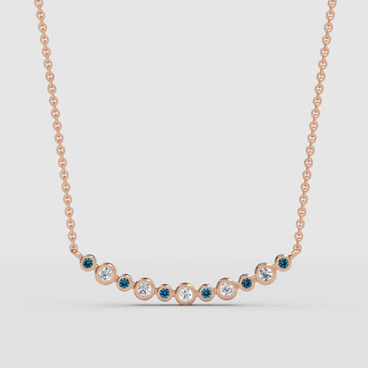 Blue And White Diamond Curved Bar Necklace - Four