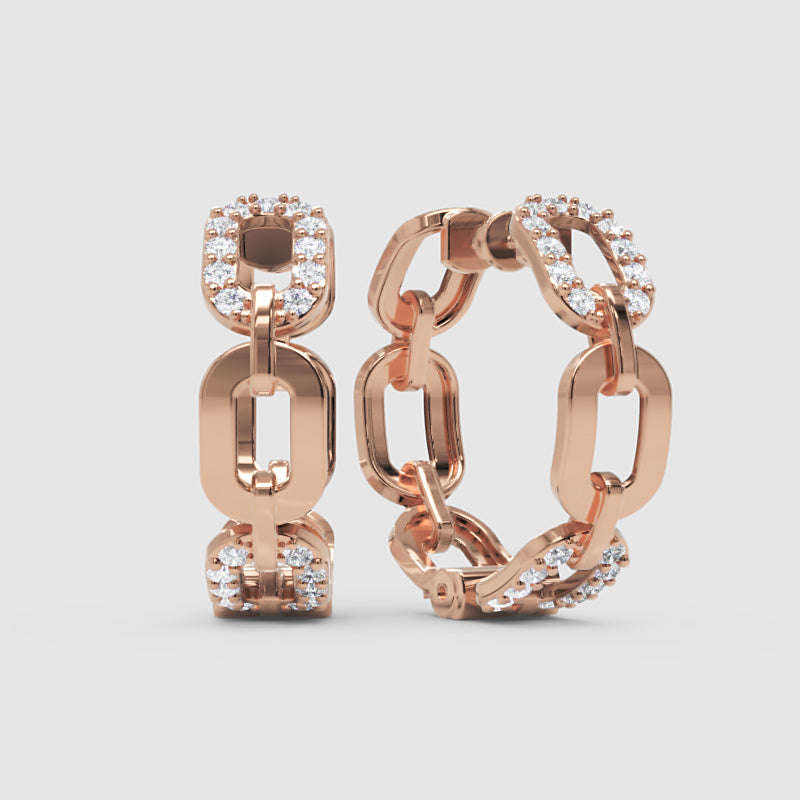 Diamond Chain Link Hoop Earrings - Four