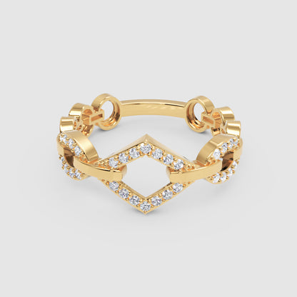 Diamond Chain Link Ring For Women | White Gold Chevron Center Modern Design | Jebij - Four