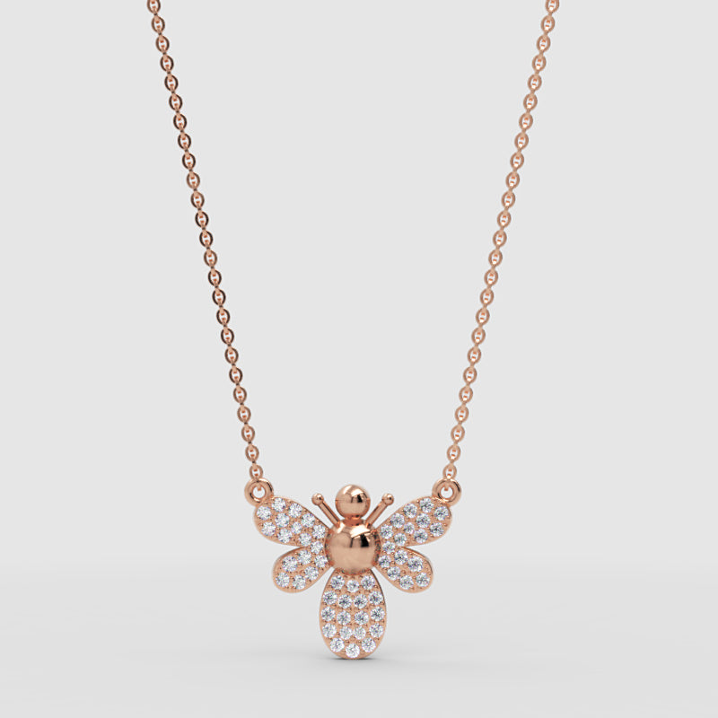 Pav Crystal Bee Pendant Necklace - Four