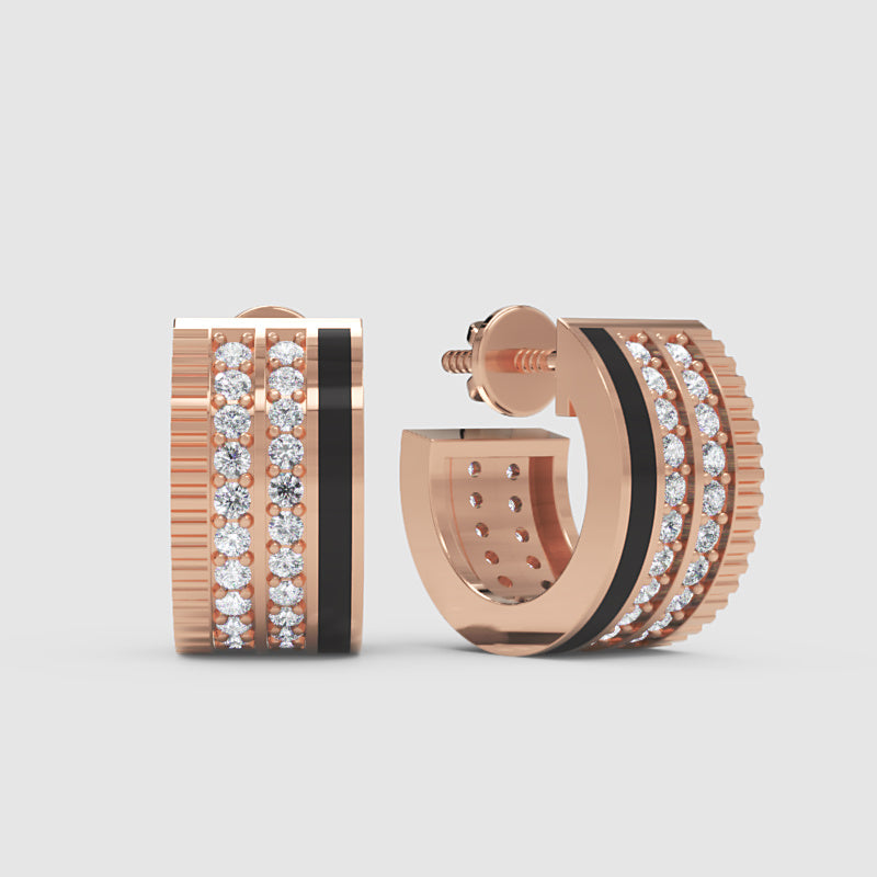 Triple Row Diamond Hoop Earrings In White Gold With Black Enamel – Modern Luxury Hoops | Jebij - Four