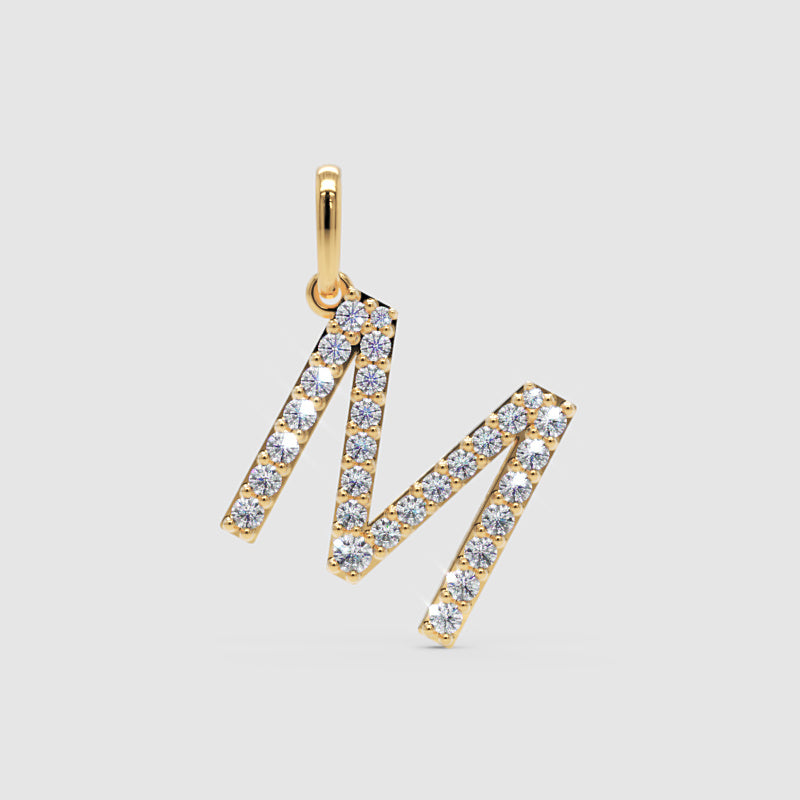 Diamond Letter M Charm Pendant in Rose Gold