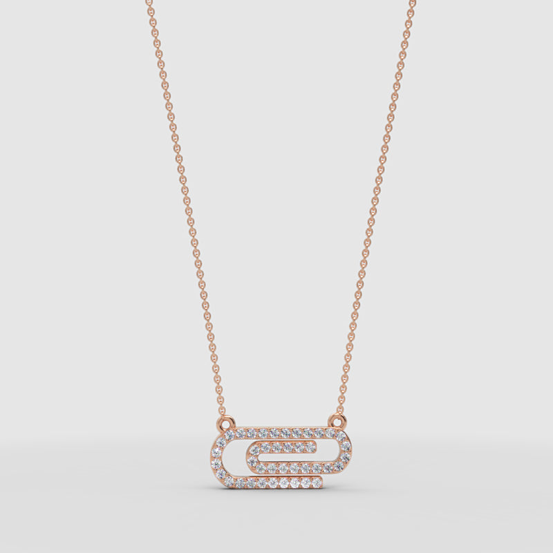 Diamond Interlocking Link Pendant Necklace In White Gold | Modern Geometric Pave Design (16–17 Inch Adjustable) | Jebij - Four