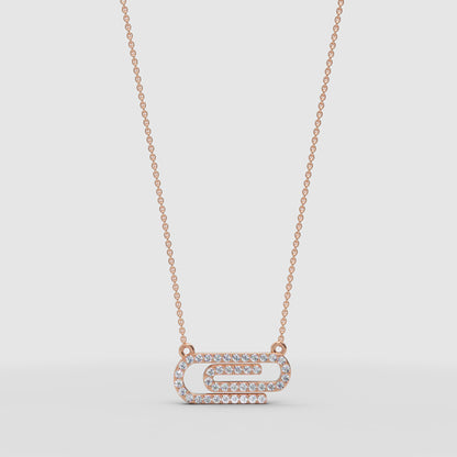 Diamond Interlocking Link Pendant Necklace In White Gold | Modern Geometric Pave Design (16–17 Inch Adjustable) | Jebij - Four