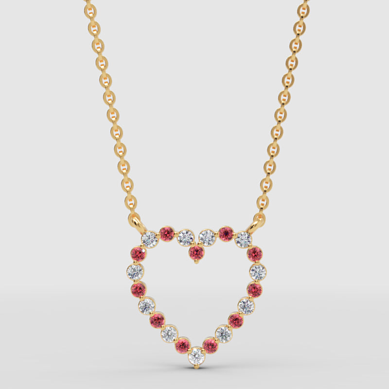Rose Gold Rubies And Diamond Heart Pendant Necklace In 14K Gold - Four