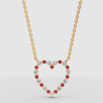 Rose Gold Rubies And Diamond Heart Pendant Necklace In 14K Gold - Four