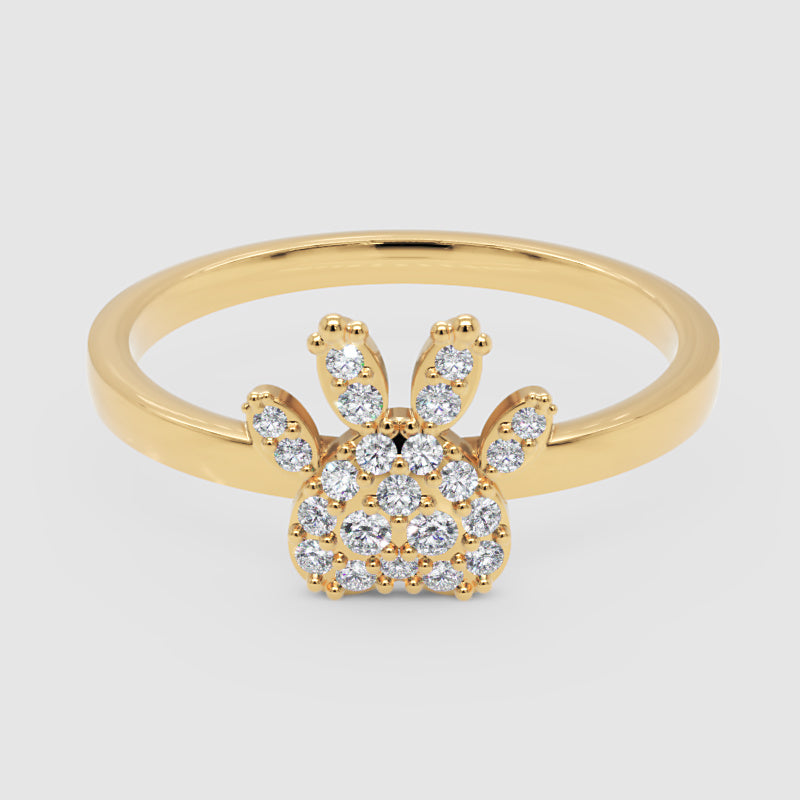 Paw Print Diamond Ring With Cluster Stones Delicate Band - Four