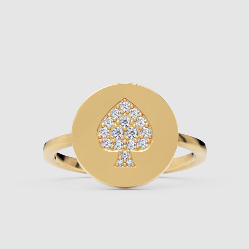 Pav Diamond Spade Disc Ring - Four