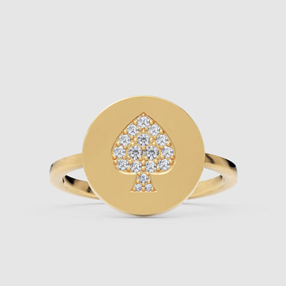 Pav Diamond Spade Disc Ring - Four