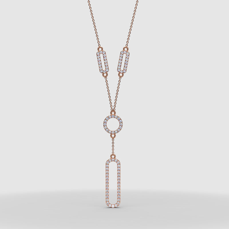 Diamond Geometric Drop Y Necklace In White Gold | Modern Pave Circle & Bar Design (16–17 Inch Adjustable) | Jebij - Four
