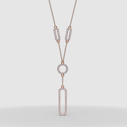 Diamond Geometric Drop Y Necklace In White Gold | Modern Pave Circle & Bar Design (16–17 Inch Adjustable) | Jebij - Four