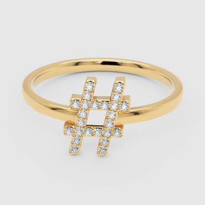 Diamond Hashtag Symbol Ring With Pav Stones - Four