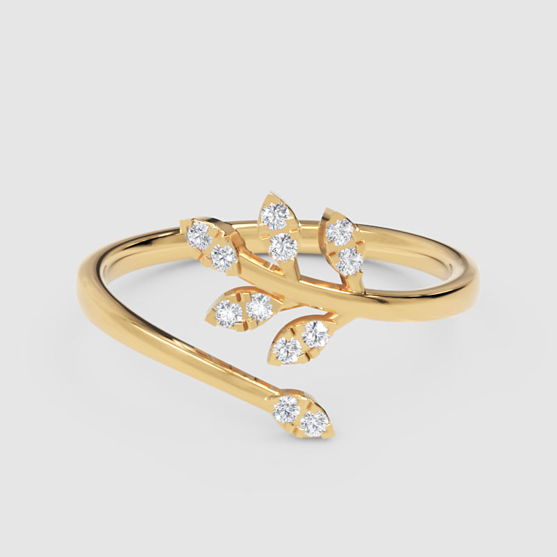 Delicate Leaf Vine Wrap Ring With Sparkling Stones - Four