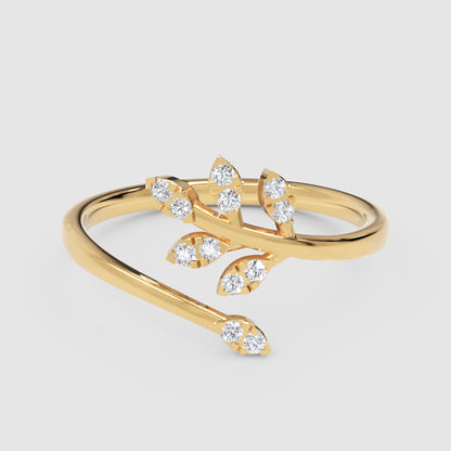 Delicate Leaf Vine Wrap Ring With Sparkling Stones - Four