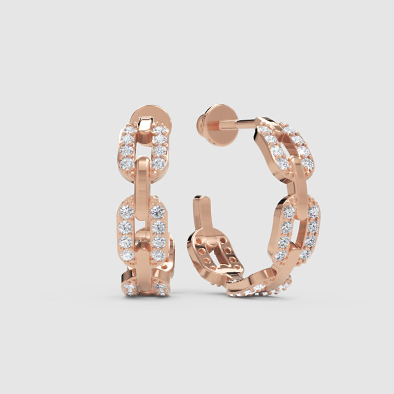Pav Chain Link Hoop Earrings - Four