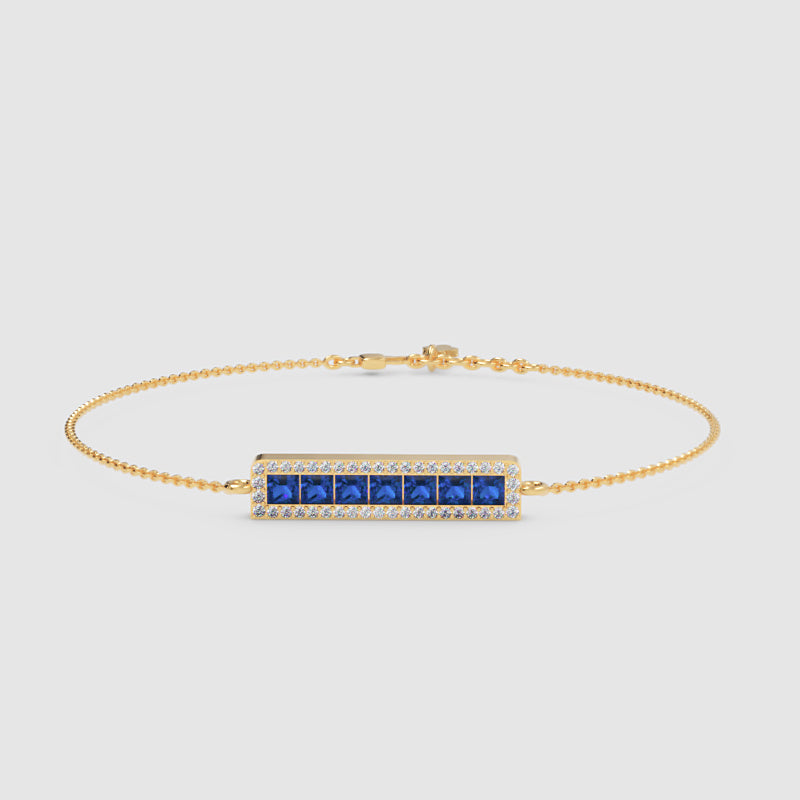 Blue Sapphire And Diamond Bar Bracelet - Four