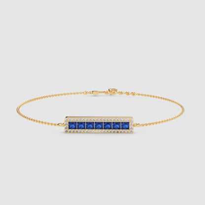 Blue Sapphire And Diamond Bar Bracelet - Four