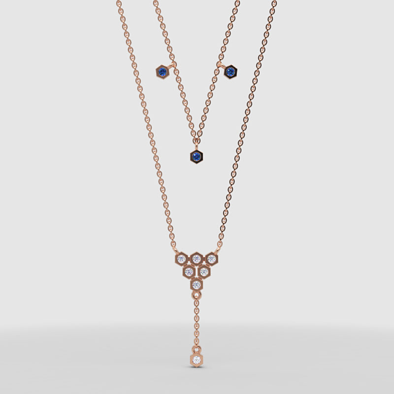 Layered Blue Sapphire And Diamond Honeycomb Ynecklace - Four