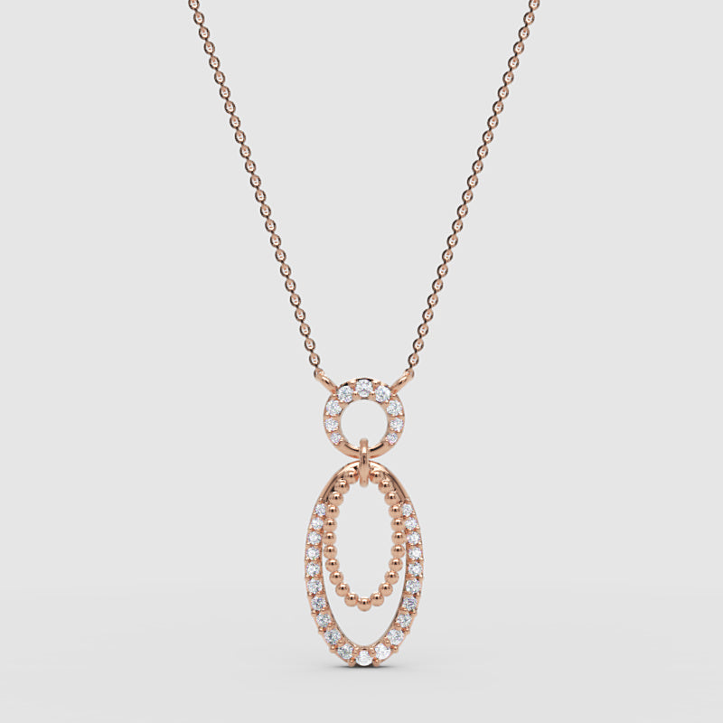 Triple Oval Pendant Necklace With Pav Diamond - Four