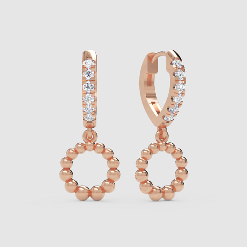 Pav Huggie Hoop Earrings With Beaded Circle Drop Charms - Four