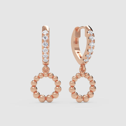 Pav Huggie Hoop Earrings With Beaded Circle Drop Charms - Four