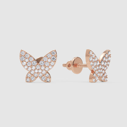 Pav Butterfly Stud Earrings With Screw Back - Four