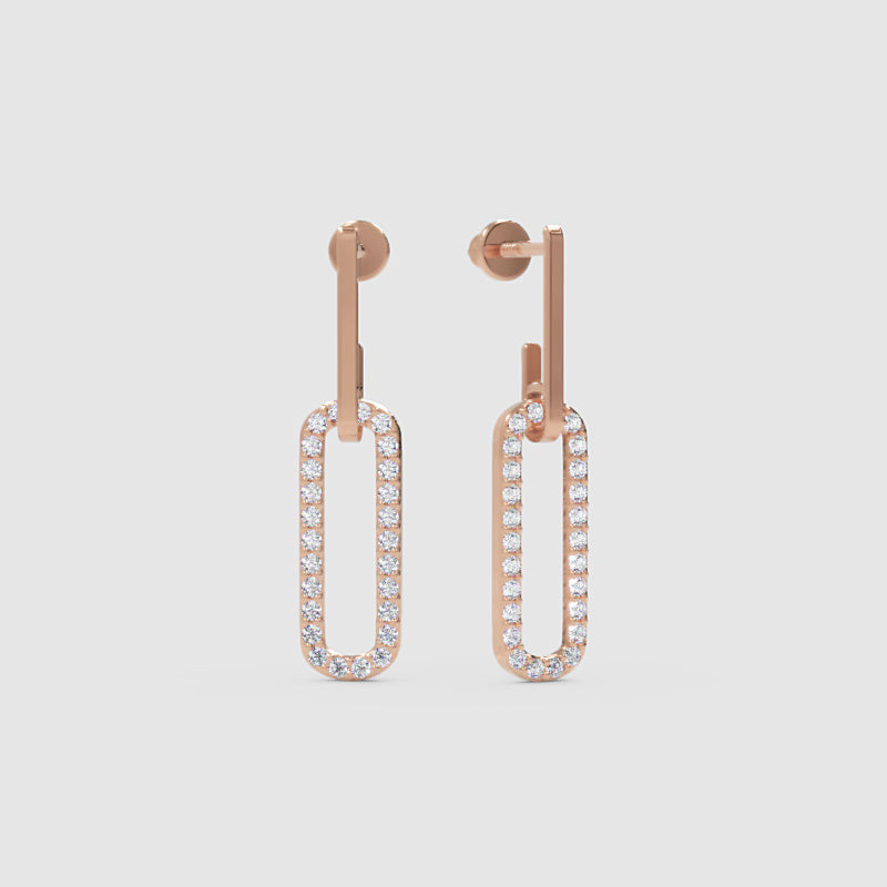 Pav Rectangular Link Drop Earrings - Four