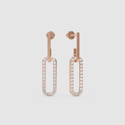 Pav Rectangular Link Drop Earrings - Four