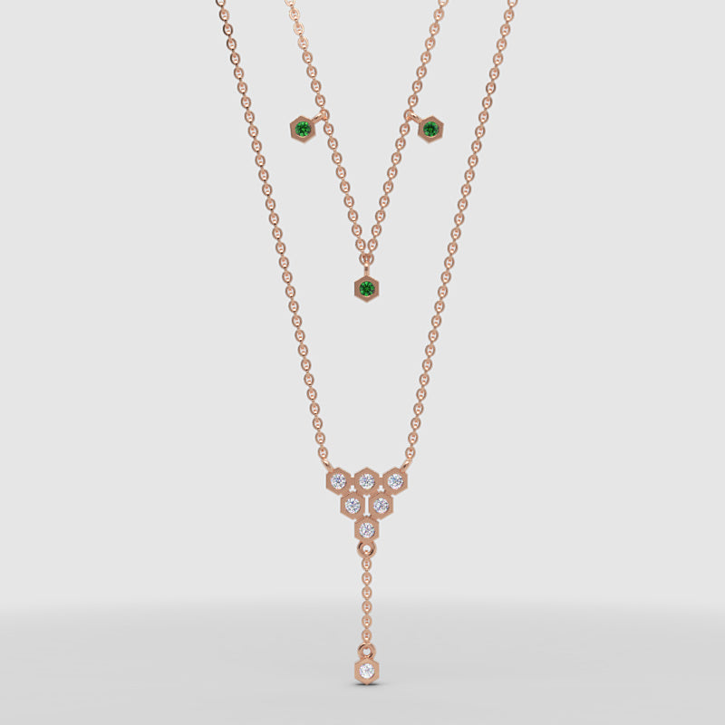 Layered Emerald And Diamond Floral Ydrop Necklace - Three