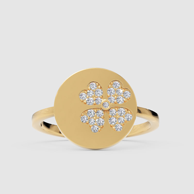 Diamond Four Leaf Clover Disc Ring - Four