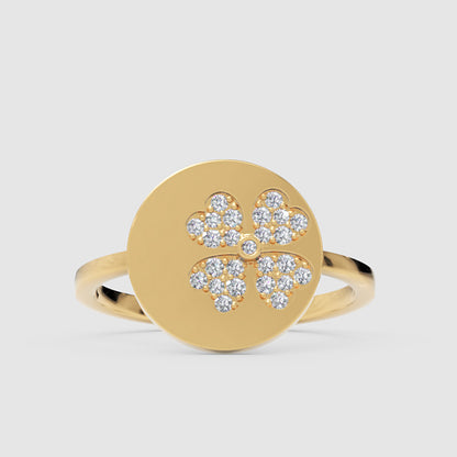 Diamond Four Leaf Clover Disc Ring - Four