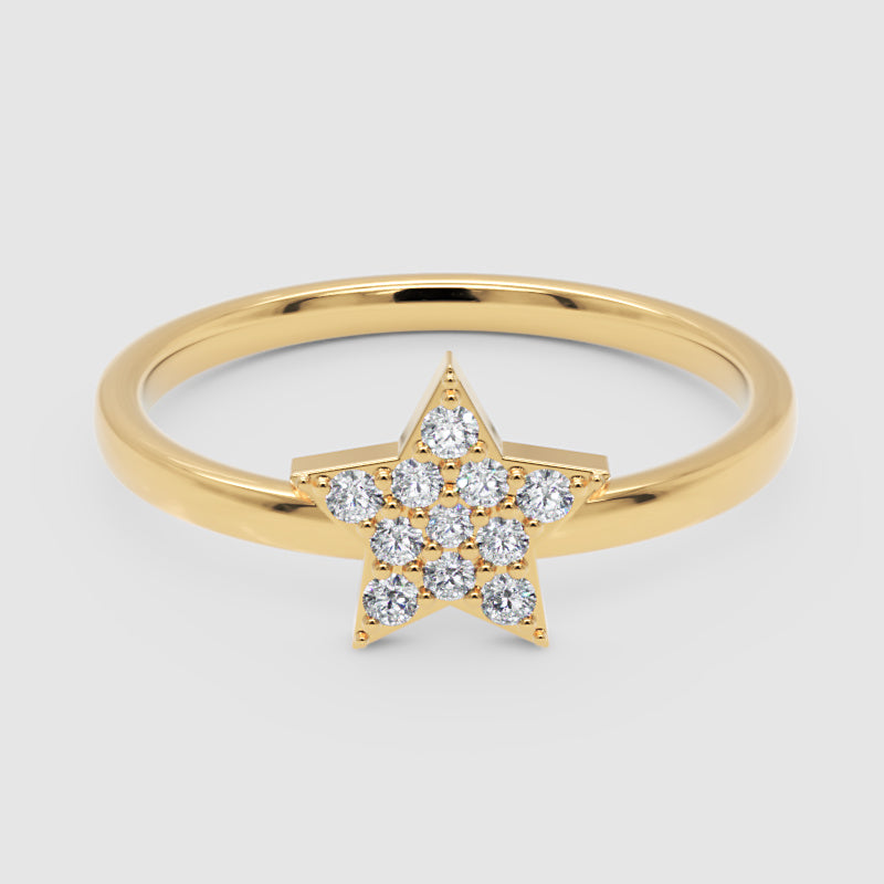 Pav Diamond Star Ring With Delicate Band - Four